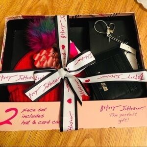 Betsey Johnson Beanie Hat & Card Case Gift Set 2-Piece Holiday Box NWT